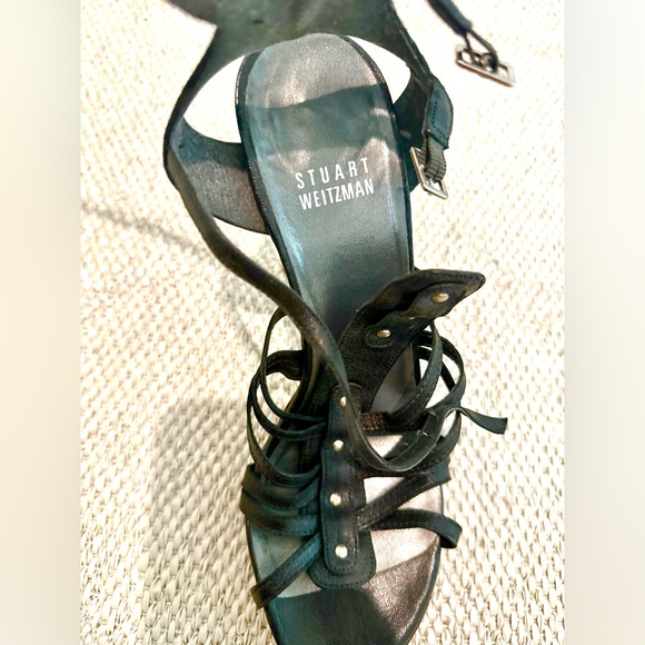 Stuart Weitzman platform heels. Strappy leather with wooden base. - Picture 5 of 6